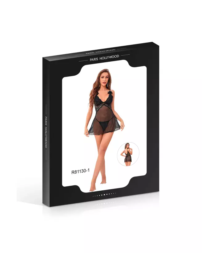 Nuisette noire élégante Paris Hollywood L/XL avec string assorti-2