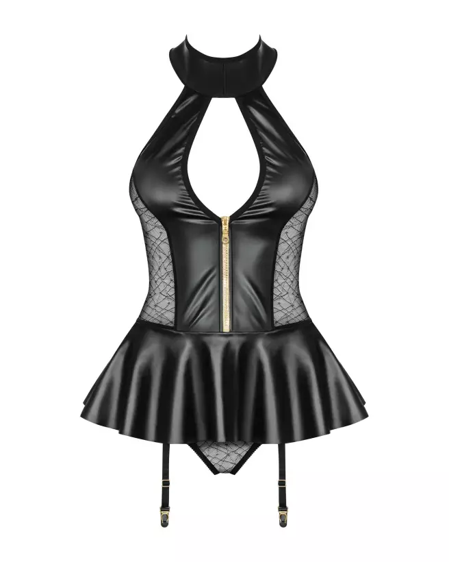 Guêpière noire Obsessive 859-COR-1 en dentelle fine et serre-taille élégant-4