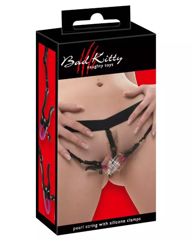 Image BK Pearl String & Silicone Clamp de Bad Kitty, pinces à tétons et clitoris en silicone avec perles-1
