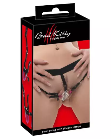 Image BK Pearl String & Silicone Clamp de Bad Kitty, pinces à tétons et clitoris en silicone avec perles-1