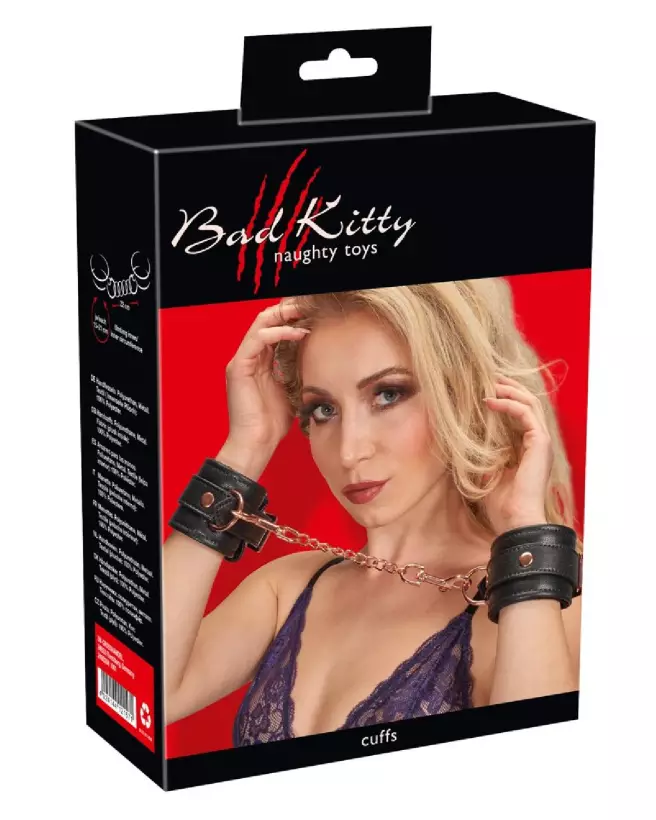 Menottes Bad Kitty Cuffs noires confortables et ajustables pour jeux érotiques-1