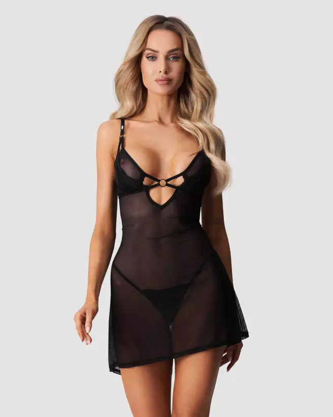 Nuisette Alliane noire avec string par Obsessive en lingerie féminine élégante et séduisante-2