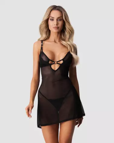 Nuisette Alliane noire avec string par Obsessive en lingerie féminine élégante et séduisante-2