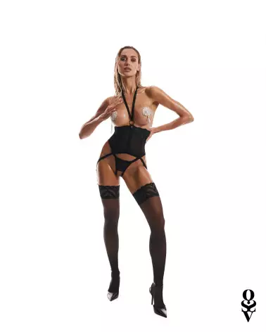Obsessive Alliance corset et string noirs, guêpière élégante et séduisante-3