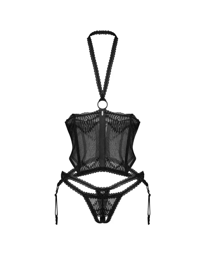 Obsessive Alliance corset et string noirs, guêpière élégante et séduisante-6