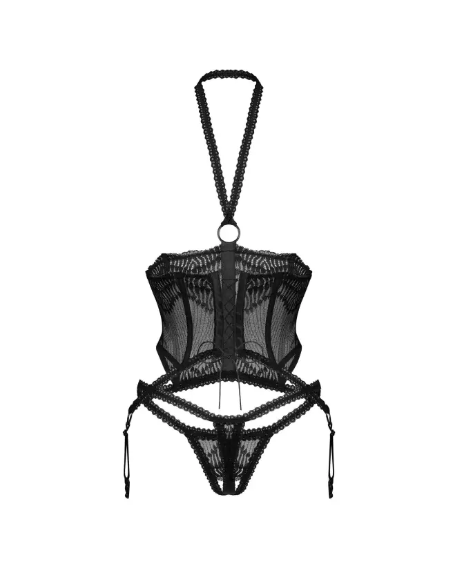 Obsessive Alliance corset et string noirs, guêpière élégante et séduisante-7