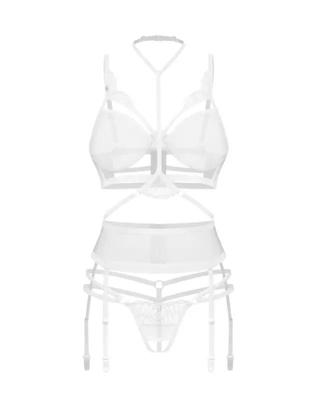 Ensemble lingerie Obsessive 3 pièces blanc ouvert premium-7