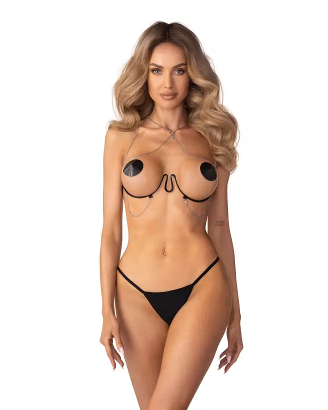 Harnais soutien-gorge noir Obsessive élégant et premium-1