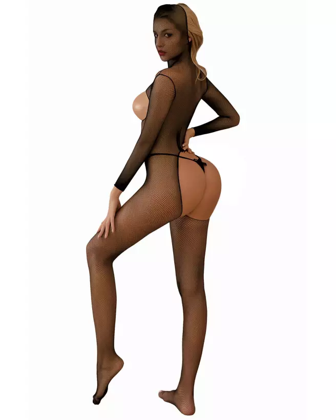 Combinaison résille noire élégante Rougir de Désir taille unique-1