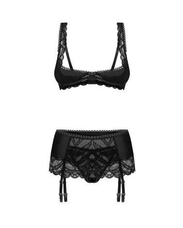 Obsessive Lecille Ensemble Ouvert 3 Pièces Noir avec Dentelle-5
