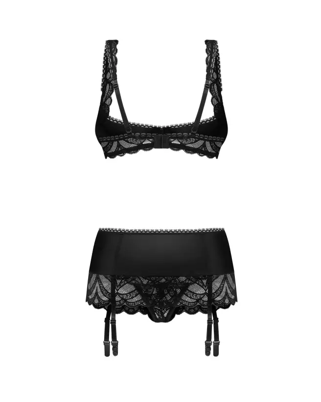 Obsessive Lecille Ensemble Ouvert 3 Pièces Noir avec Dentelle-6
