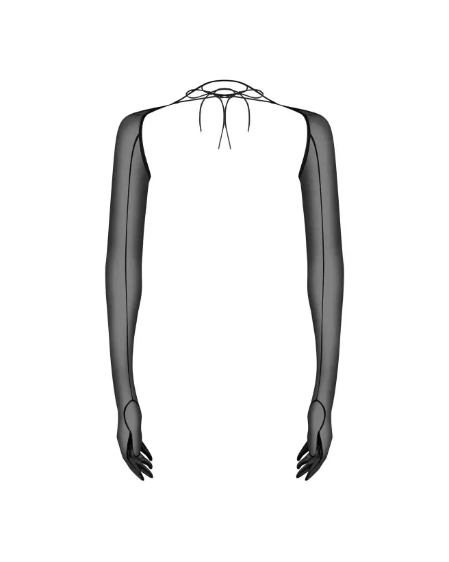 Gants longs noirs Euphori de Obsessive avec tissu extensible et attaches élégantes-2