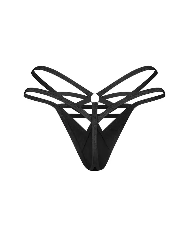 String noir Keira Lise Obsessive avec effet latex et détails métalliques-3