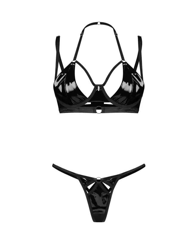 Obsessive Keira Lise ensemble de lingerie noir avec effet latex et design séduisant-3