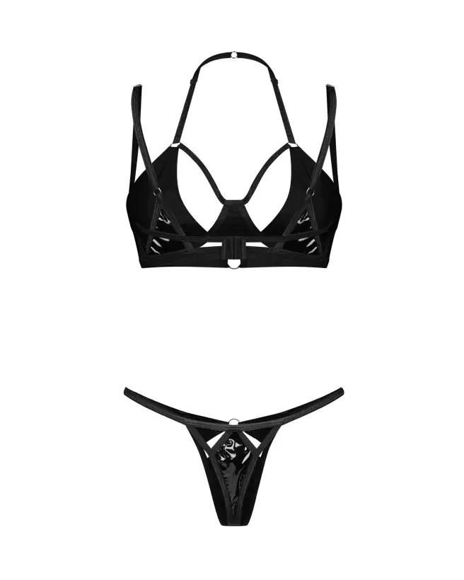 Obsessive Keira Lise ensemble de lingerie noir avec effet latex et design séduisant-4
