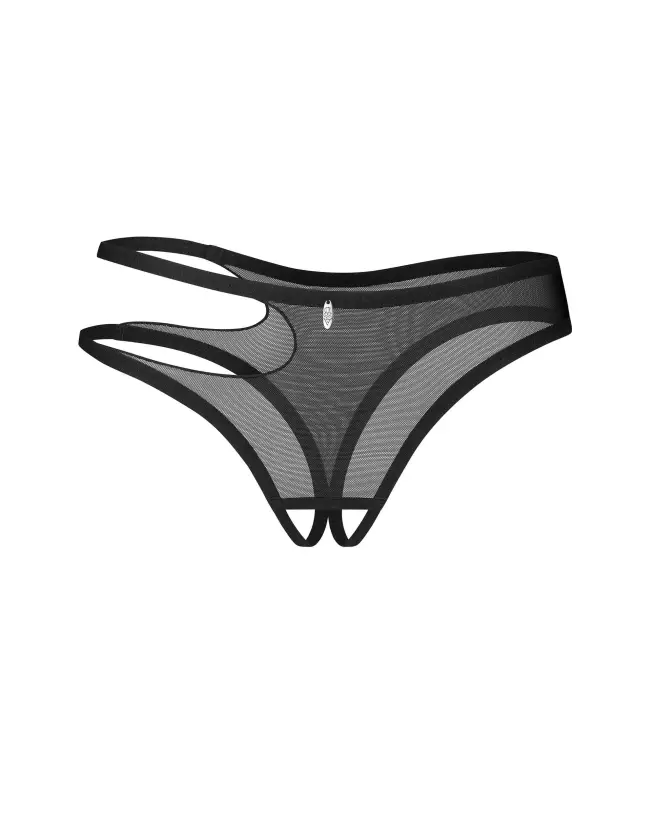 Image du Saturis String Ouvert Noir Obsessive, Design Asymétrique avec Charme Argenté-4