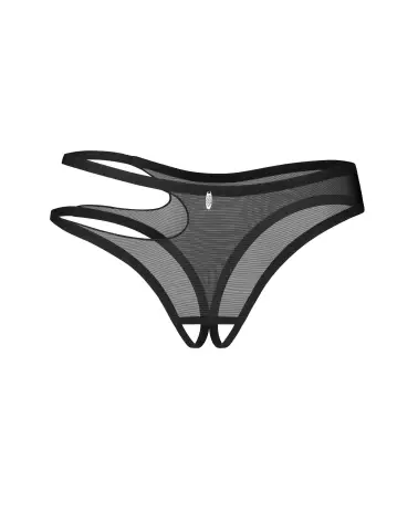 Image du Saturis String Ouvert Noir Obsessive, Design Asymétrique avec Charme Argenté-4