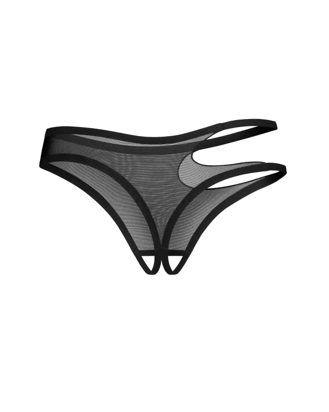 Image du Saturis String Ouvert Noir Obsessive, Design Asymétrique avec Charme Argenté-5