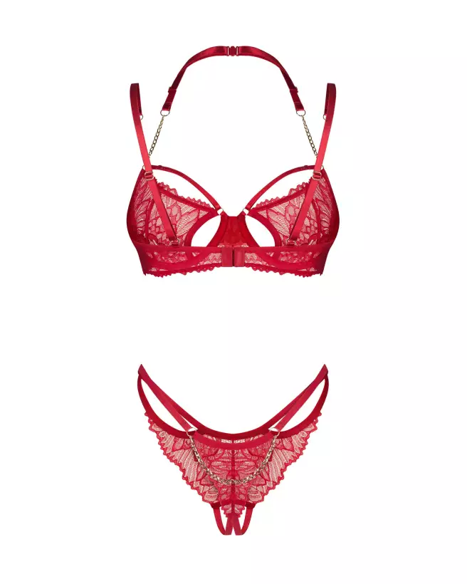 Ensemble lingerie rouge Matildea Obsessive avec soutien-gorge à armatures et string ouvert-5