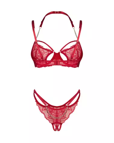 Ensemble lingerie rouge Matildea Obsessive avec soutien-gorge à armatures et string ouvert-5