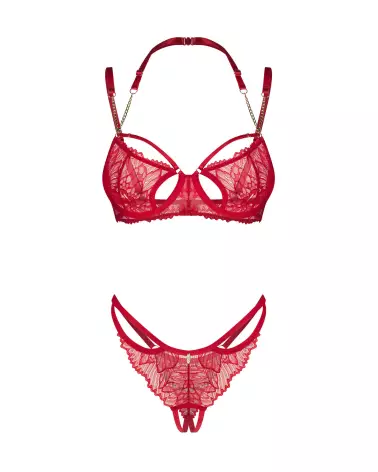 Ensemble lingerie rouge Matildea Obsessive avec soutien-gorge à armatures et string ouvert-6