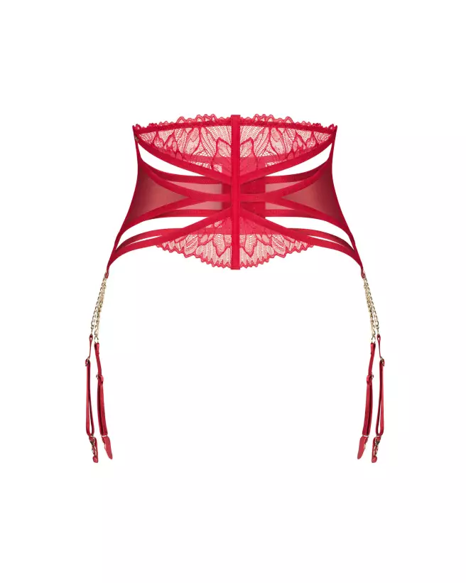 Porte-jarretelles Matildea Obsessive rouge avec détails en dentelle et chaînes dorées-5