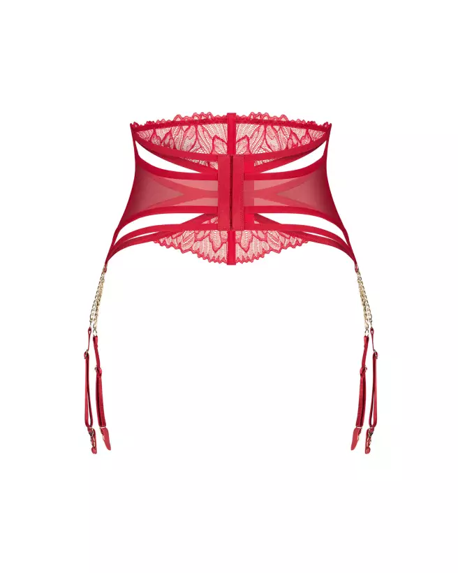 Porte-jarretelles Matildea Obsessive rouge avec détails en dentelle et chaînes dorées-6