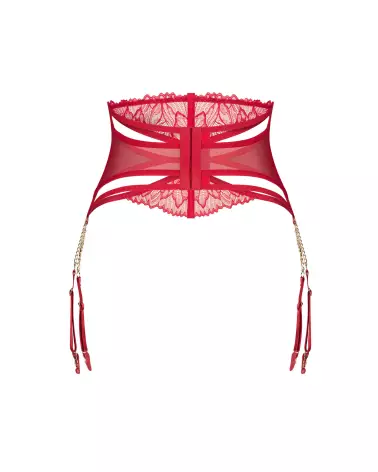 Porte-jarretelles Matildea Obsessive rouge avec détails en dentelle et chaînes dorées-6