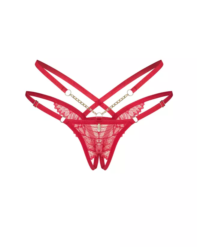 String ouvert rouge Matildea Obsessive avec dentelle et détails dorés-4