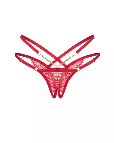 String ouvert rouge Matildea Obsessive avec dentelle et détails dorés-4