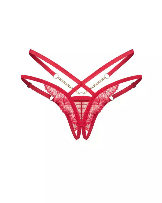 String ouvert rouge Matildea Obsessive avec dentelle et détails dorés-5
