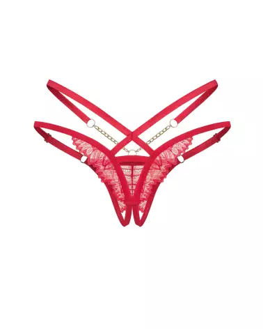 String ouvert rouge Matildea Obsessive avec dentelle et détails dorés-5
