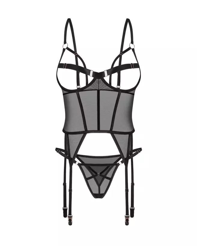 Corset et string Euridia noirs par Obsessive avec détails en or rose-4