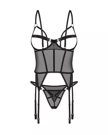 Corset et string Euridia noirs par Obsessive avec détails en or rose-4