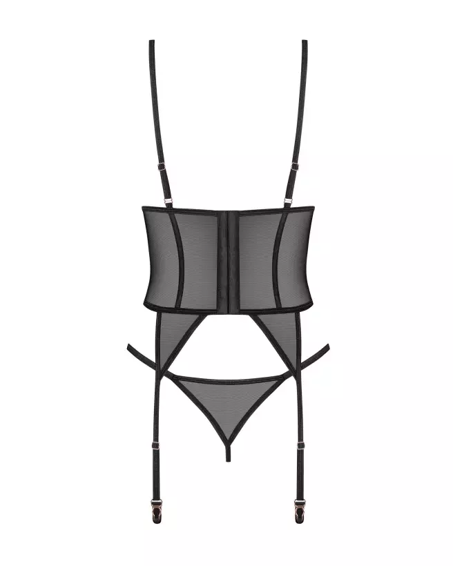 Corset et string Euridia noirs par Obsessive avec détails en or rose-5
