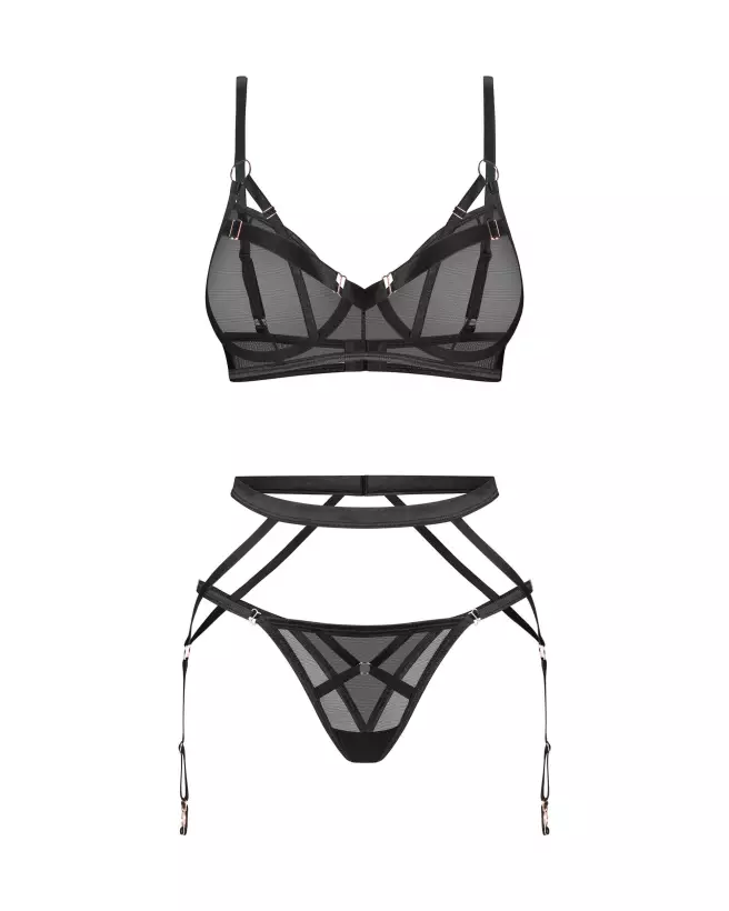 Image de l'ensemble Euridia 3 pièces noir par Obsessive avec détails en rose doré-3