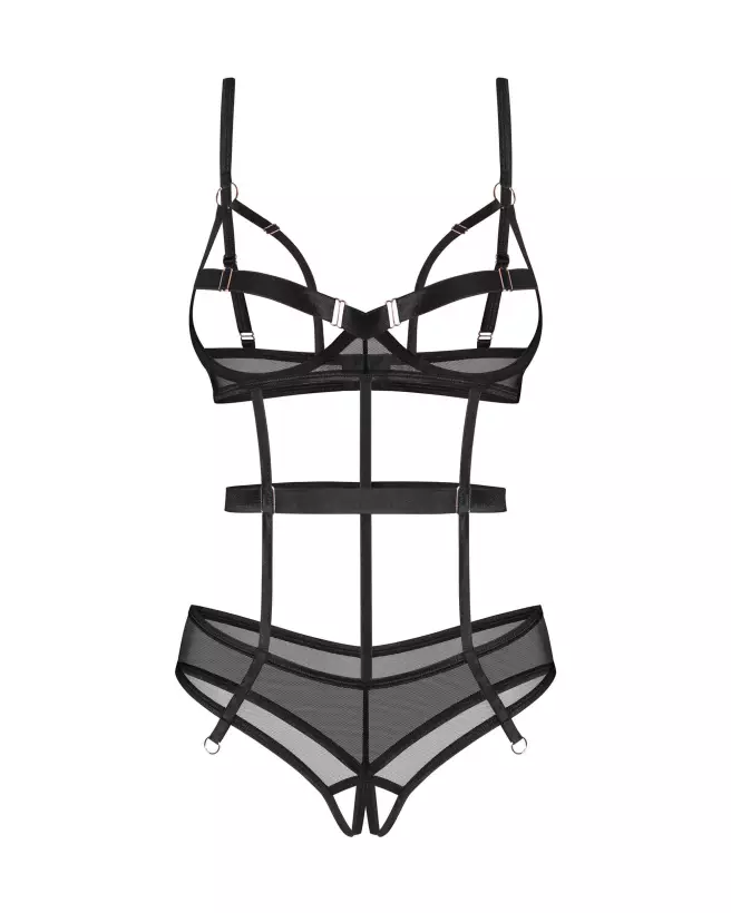 Body Euridia Noir Obsessive avec harnais et entrejambe ouvert-4