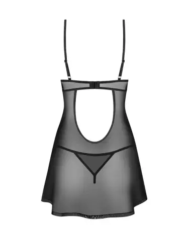 Nuisette et string Euridia noirs par Obsessive avec détails en métal rose doré-4