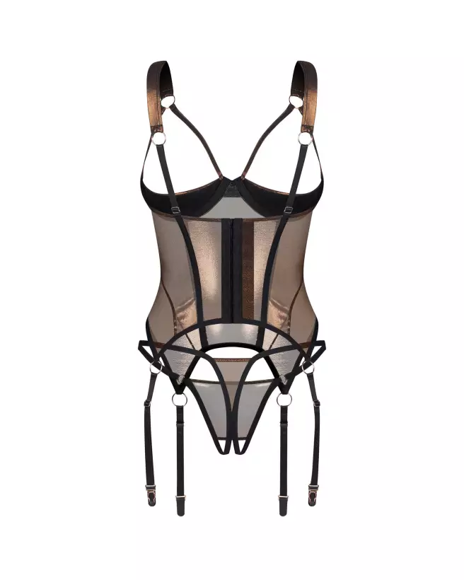 Corset Soranna et string ouverts par Obsessive avec maille dorée et design moulant-6