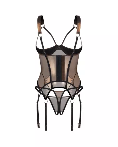 Corset Soranna et string ouverts par Obsessive avec maille dorée et design moulant-6