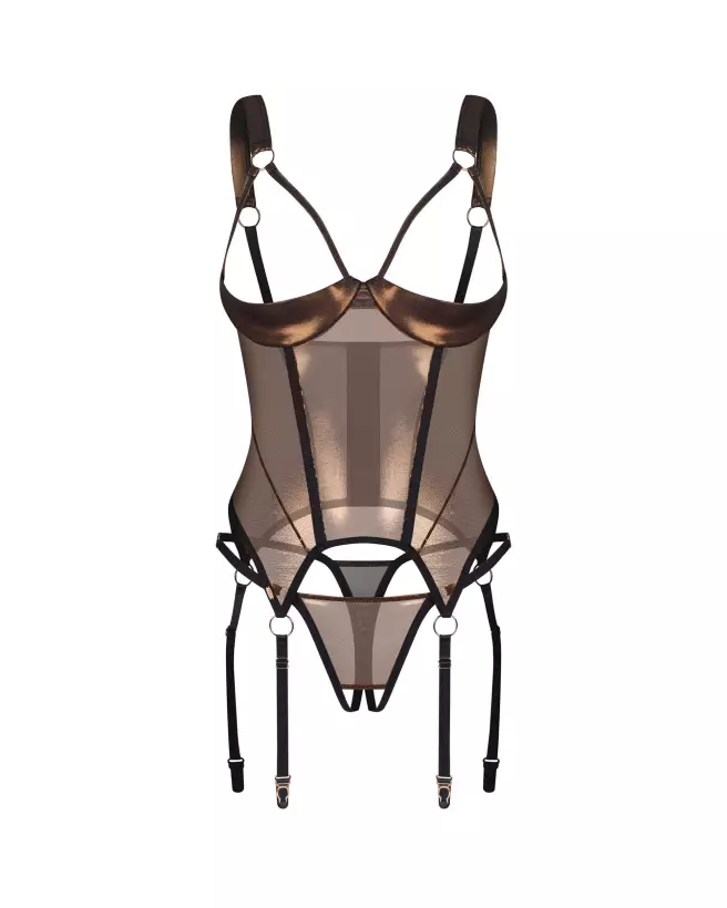 Corset Soranna et string ouverts par Obsessive avec maille dorée et design moulant-7