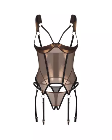 Corset Soranna et string ouverts par Obsessive avec maille dorée et design moulant-7