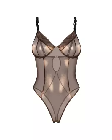 Photo du body ouvert Soranna par Obsessive, lingerie érotique dorée et transparente-7