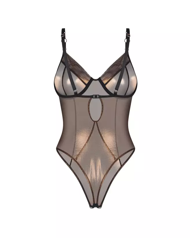 Photo du body ouvert Soranna par Obsessive, lingerie érotique dorée et transparente-8