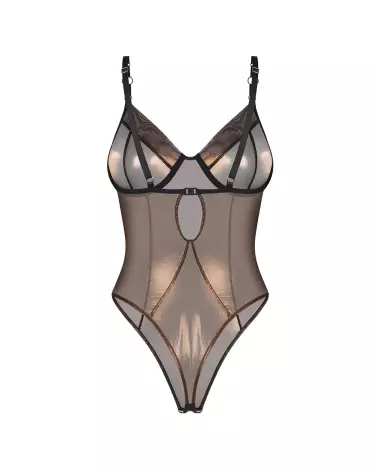 Photo du body ouvert Soranna par Obsessive, lingerie érotique dorée et transparente-8
