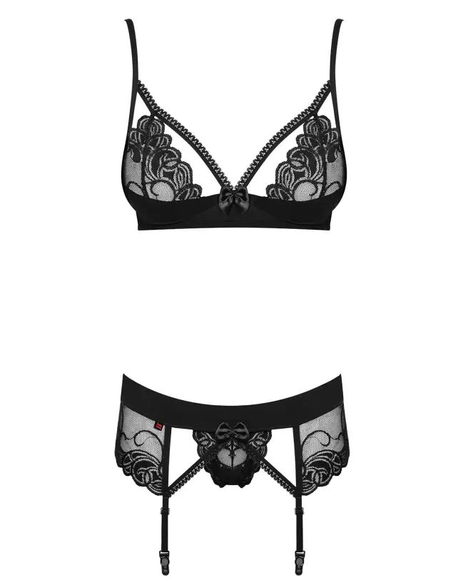 Photo de l'ensemble Wonderia 3 pièces noir Obsessive, lingerie élégante et séduisante-5