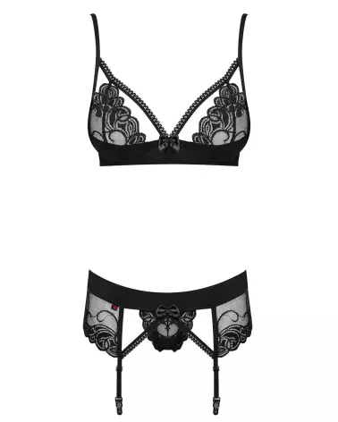 Photo de l'ensemble Wonderia 3 pièces noir Obsessive, lingerie élégante et séduisante-5
