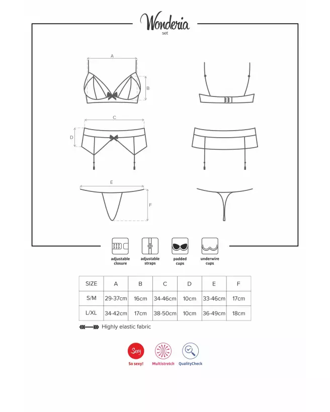 Photo de l'ensemble Wonderia 3 pièces noir Obsessive, lingerie élégante et séduisante-7