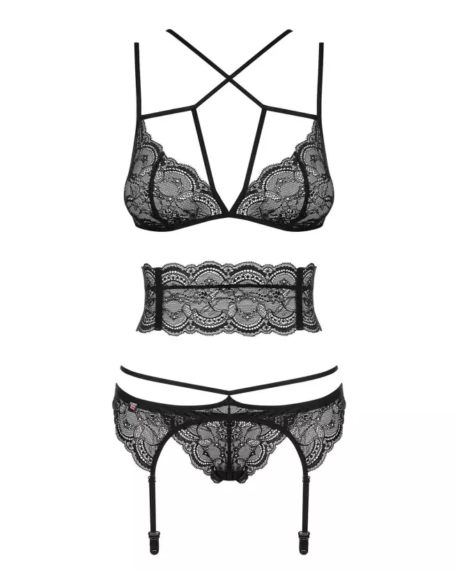 Photo de l'ensemble Frivolla 4 pièces noir par Obsessive, lingerie élégante et séduisante-5