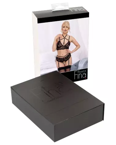 Photo de l'ensemble de lingerie noir Abierta Fina taille M, élégant et confortable-7